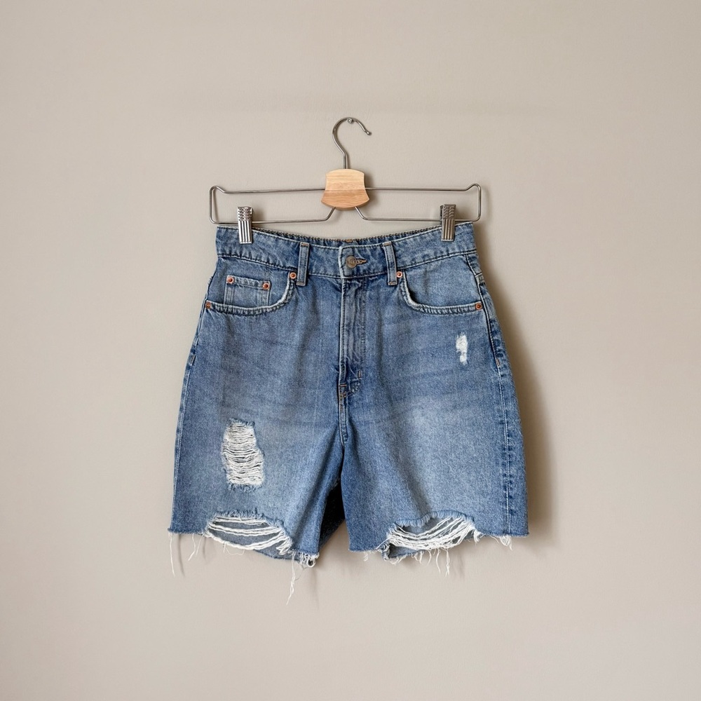{H&M} Distressed Blue Jean Bermuda Shorts